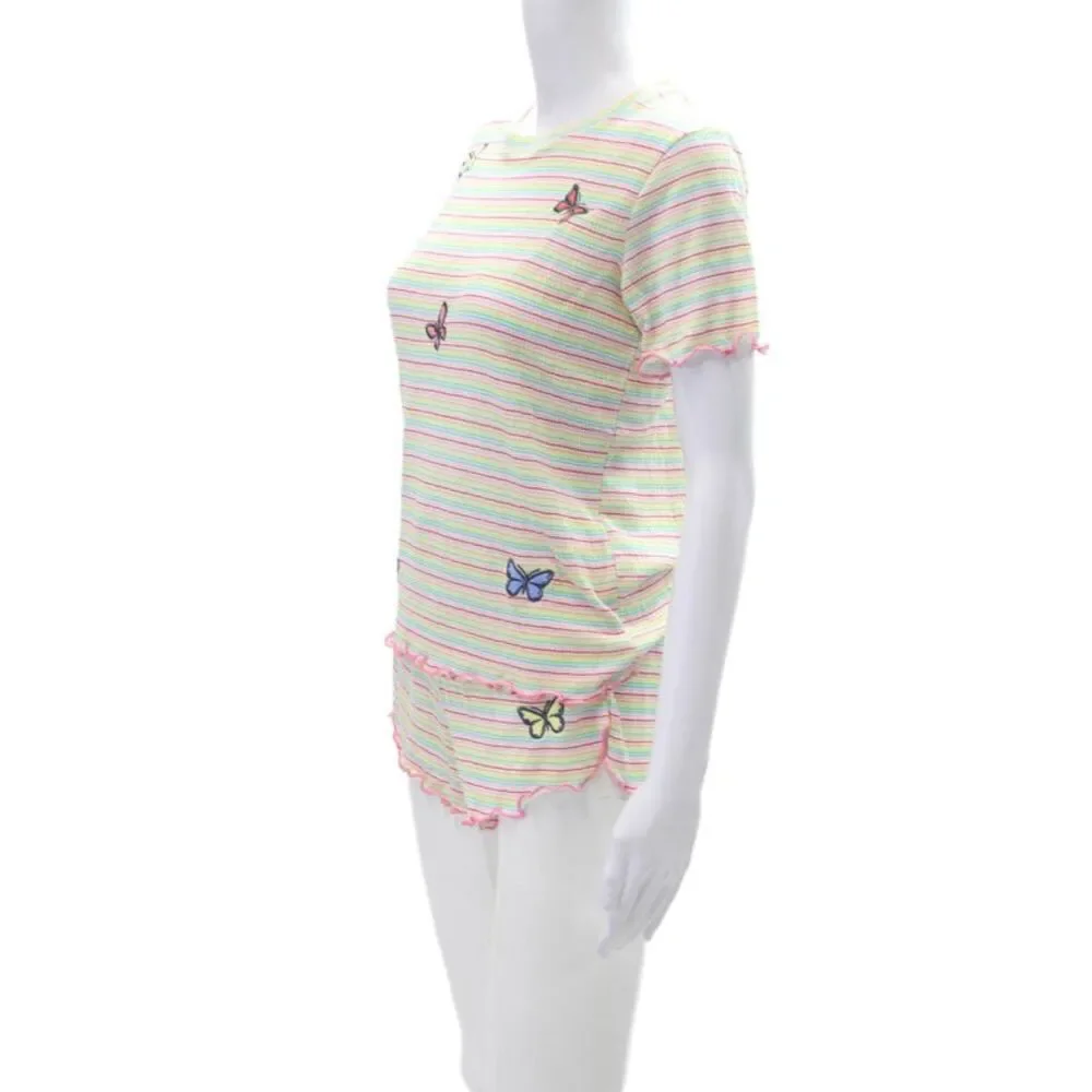 Emerson Road Womens Stripe Short Sleeve Round Neck Pajama Set Multicolor Size XS